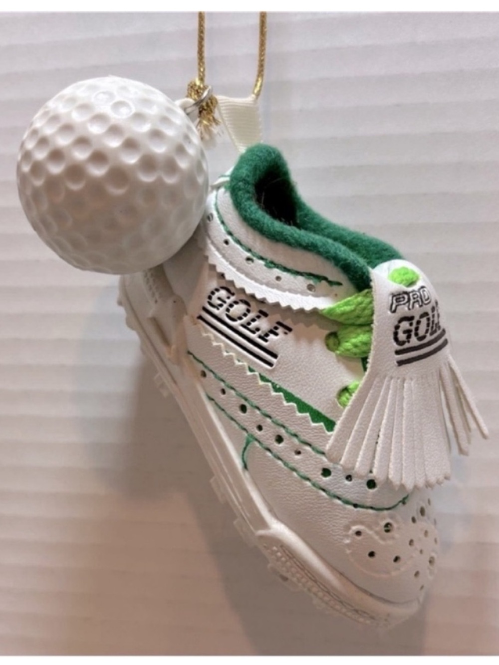 Golf Shoe and Golf Ball Christmas Ornament NEW Present Topper Decor White Green